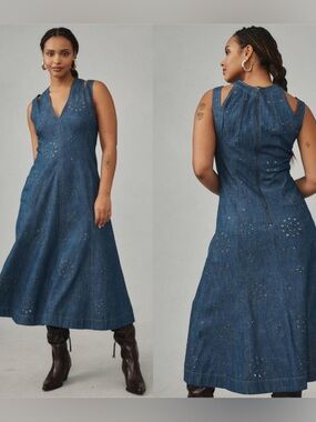 Anthropologie Grommet Denim Midi Dress Women's Size 12 NWT